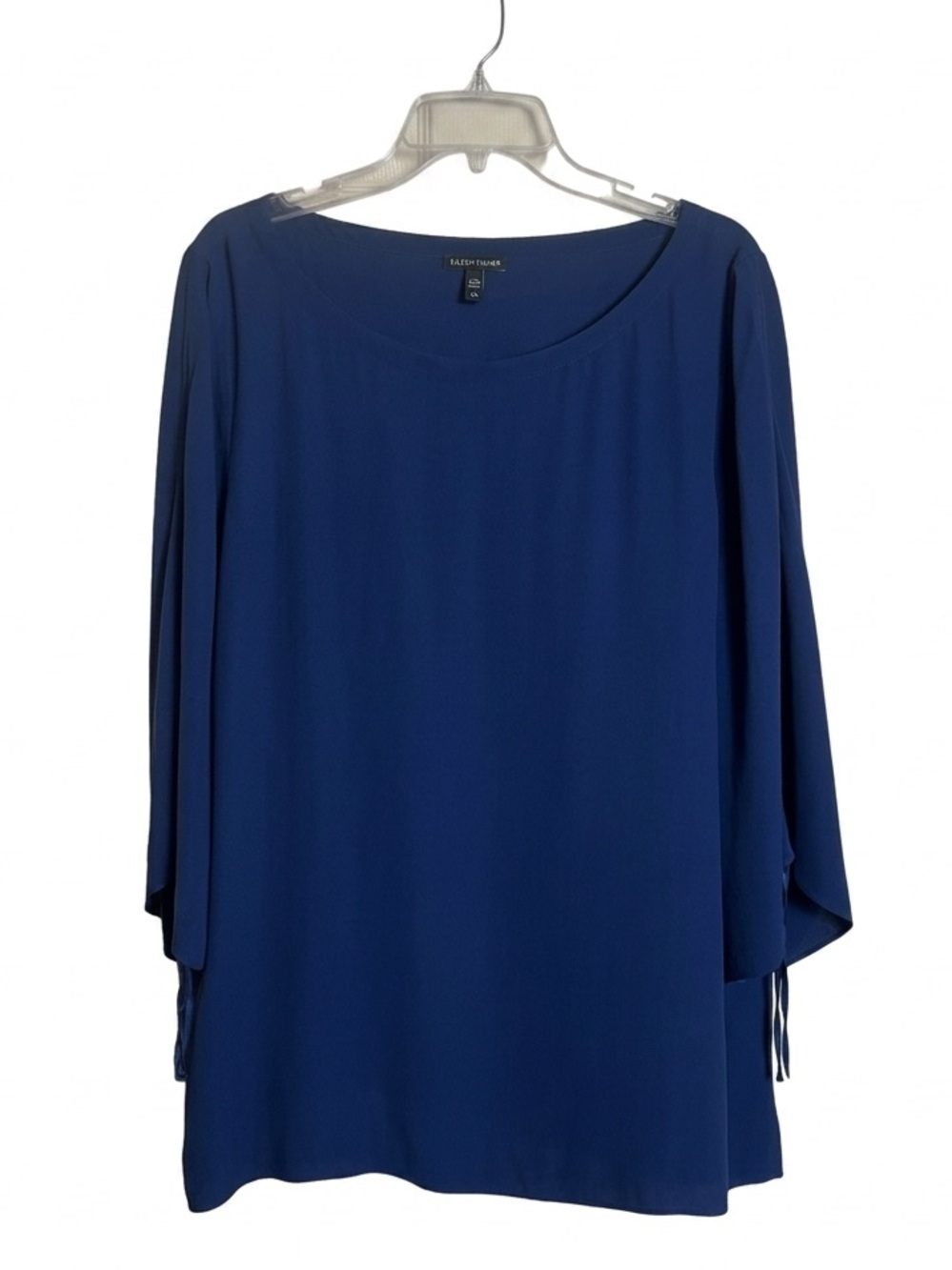 Eileen Fisher System Blouse with Ruched Sleeves and Tie Details Blue Size Large